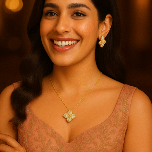 Gold Plated Princess Flower Necklace and Earrings Set
