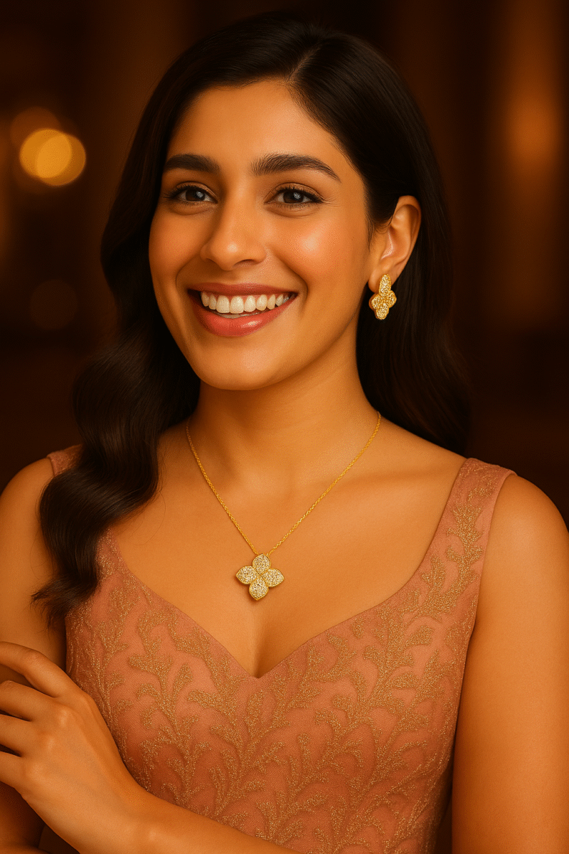 Gold Plated Princess Flower Necklace and Earrings Set
